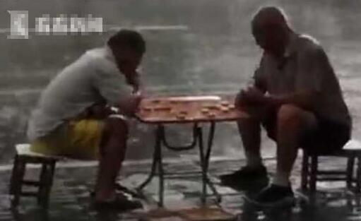 俩大爷暴雨中下棋 究竟是怎么回事？