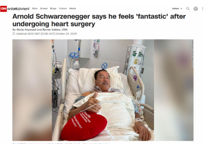 施瓦辛格再次接受心脏手术 这已经是第三次进行心脏手术了